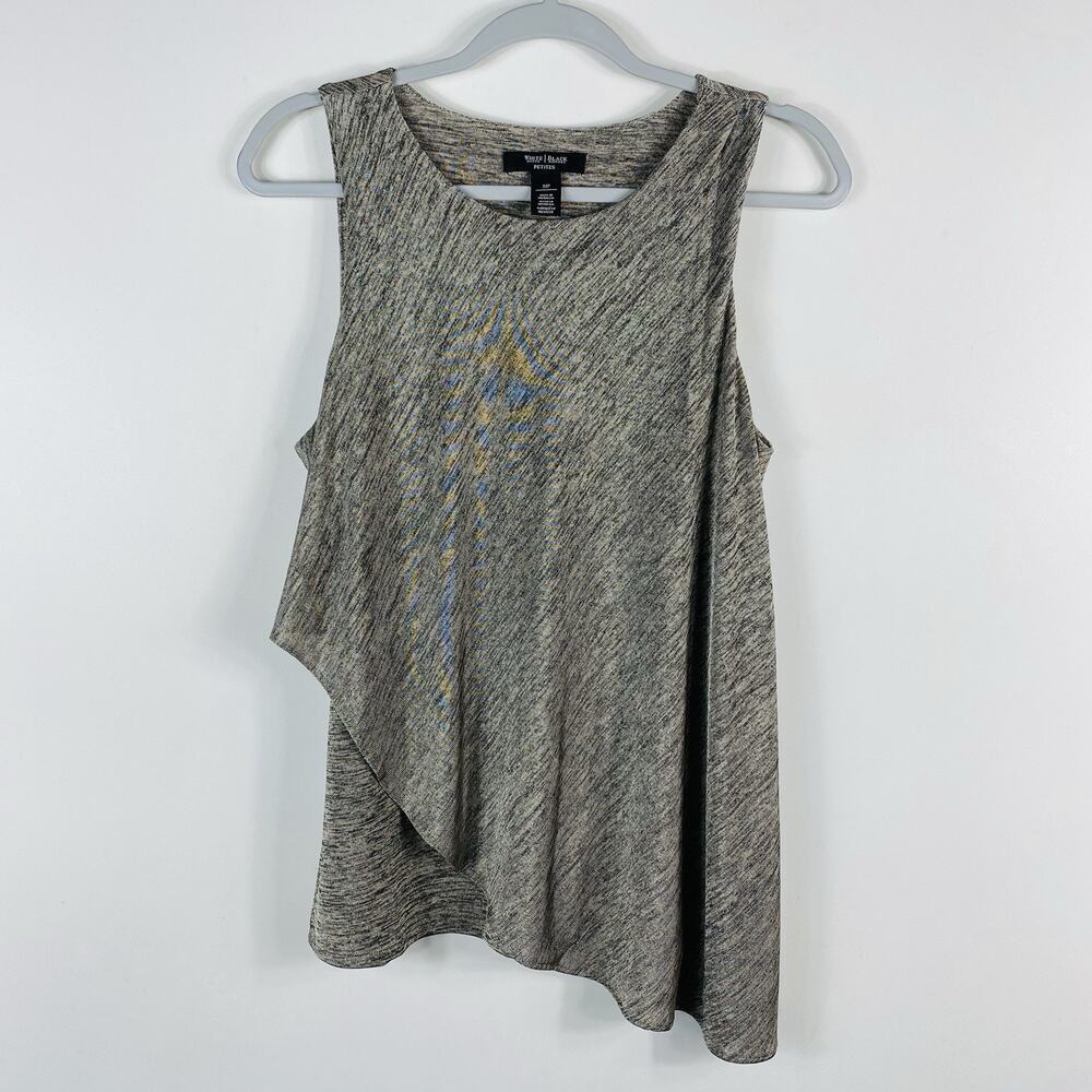 White House Black Market Top Medium Petite Spacedye Sleeveless Asymmetric Drapey